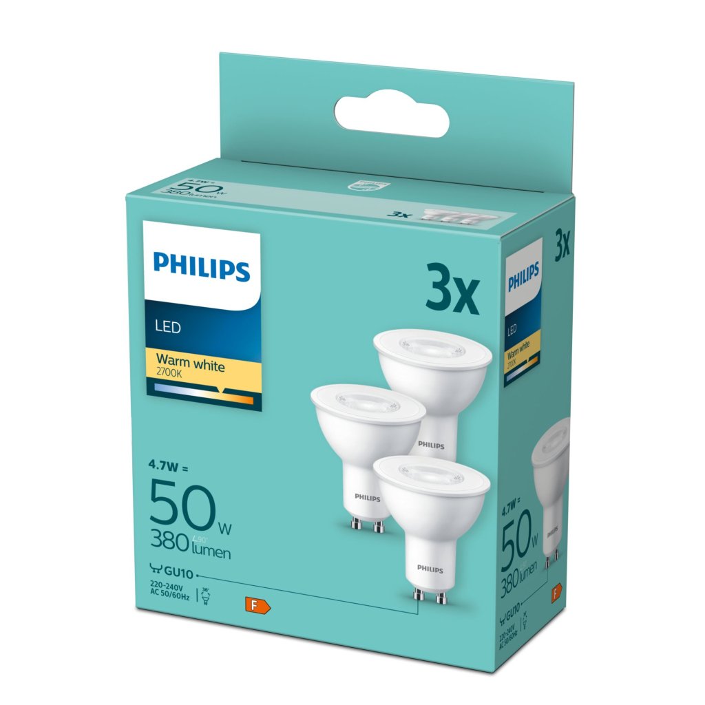 Philips LED Spot 50W GU10 Warm Wit 3 Stuks