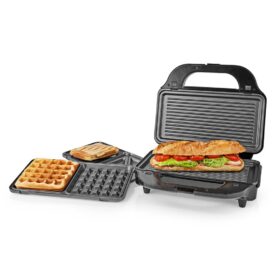 Nedis KAMG120FBK Multi Grill Grill / Sandwich / Waffle 900 W 28 X 15 Cm Automatische Temperatuurregeling Kunststof / Roestvrij Staal
