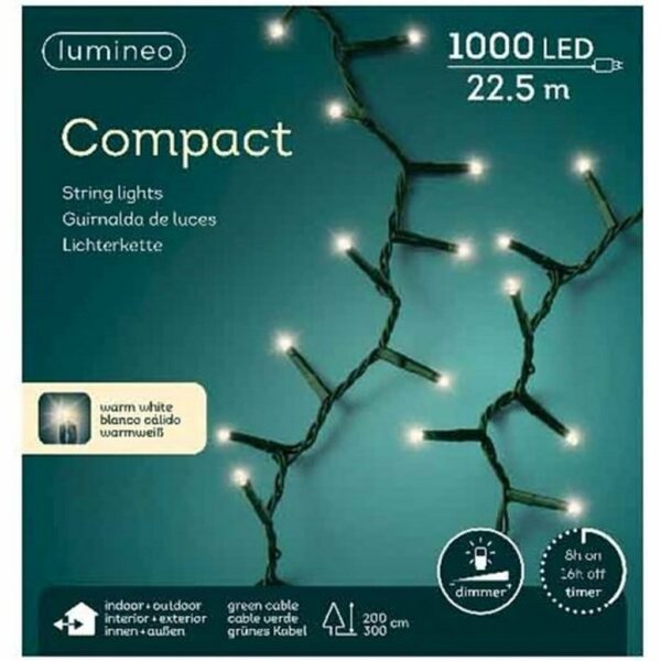 Lumineo Compact Kerstverlichting Binnen/Buiten 22.5M Groen 1000 LEDs Warm Wit Dimmer Timer