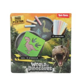 World of Dinosaurs 6 Kleuren Stoepkrijt + 4 Sjablonen