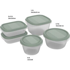 Rotho ELEMENTS Koelkast Bewaardoos Set 5-delig Mistletoe Groen/Transparant