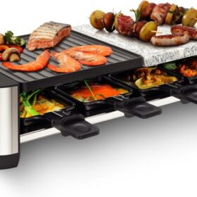 Fritel RSG3280 Gourmetstel 2-in-1 Raclette Grill Contactgrill met Omkeerbare Bakplaat Tafelgrill 8 Personen 1400W